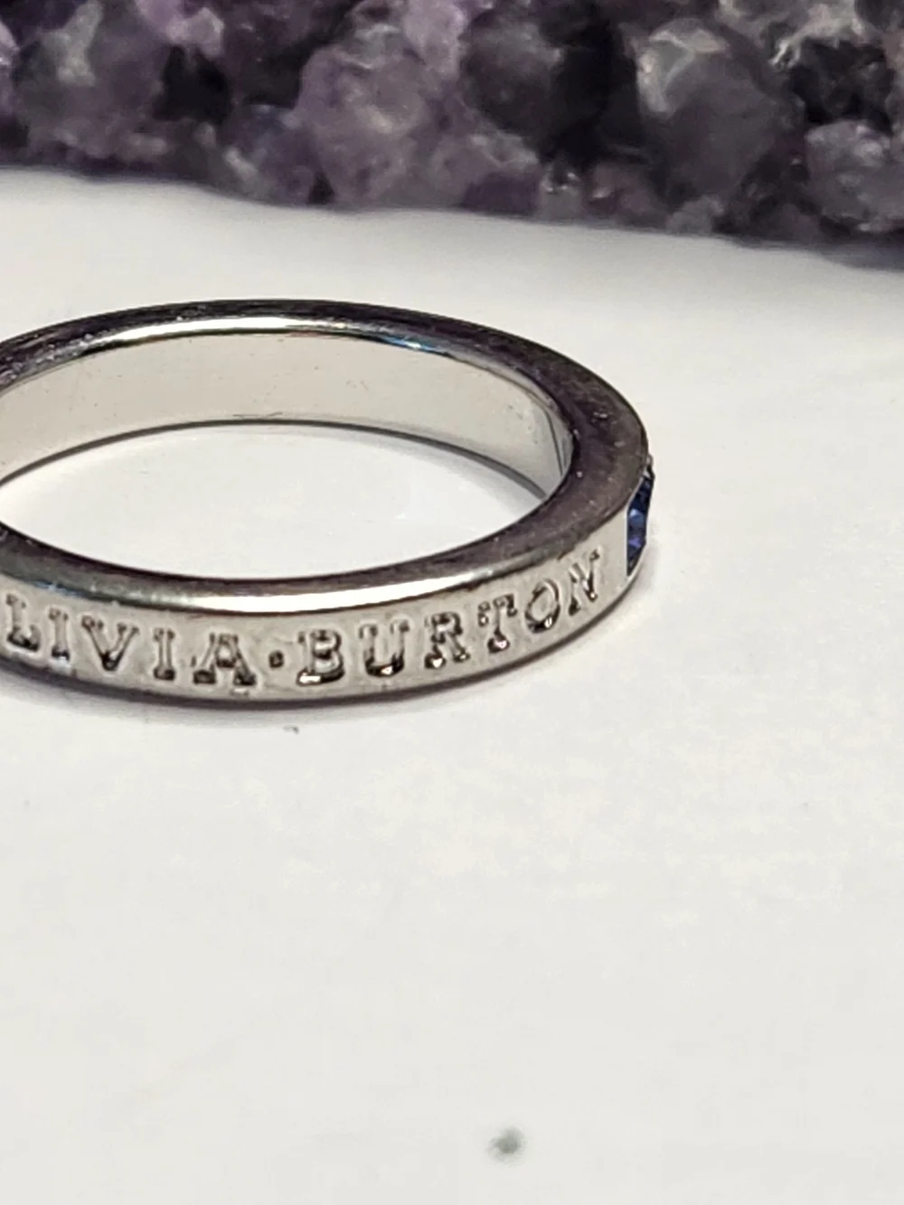 Olivia Burton Rhodium Plated Silver Multicolor Baguette CZ Stackable Ring